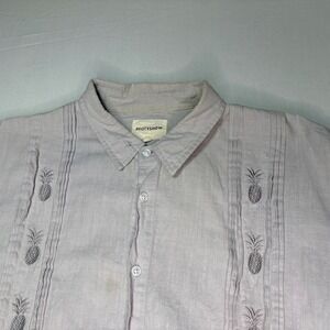 Beotyshow Mens XXL Short Sleeve Button Up Shirt‎ Pineapple Embroidered Gray